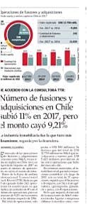 Número de fusiones y adquisiciones en Chile subió 11% en 2017, pero el monto cayó 9,21%